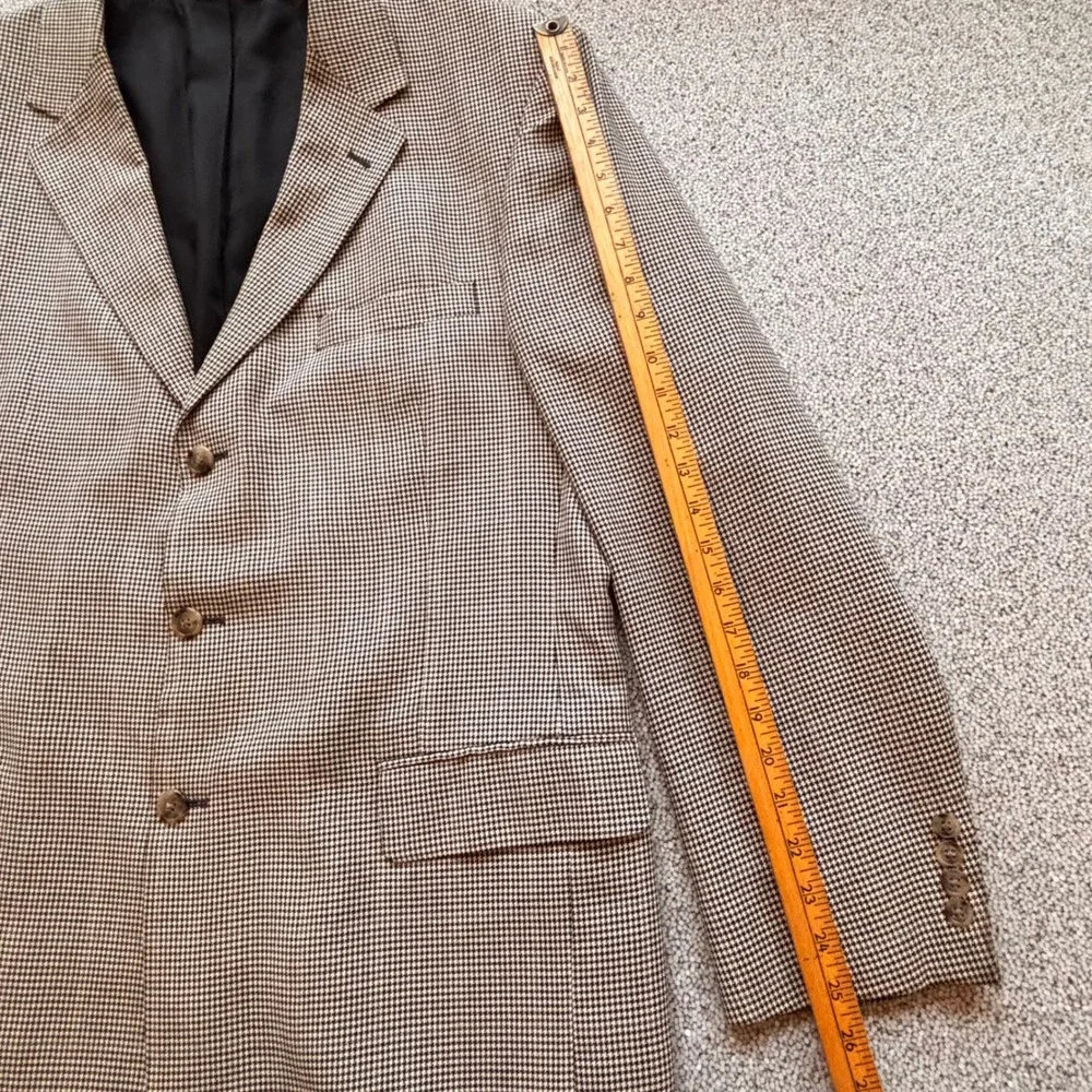 JOS. A. BANK Houndstooth Blazer 44L Brown Silk Wool Sport Jacket Preppy Classic